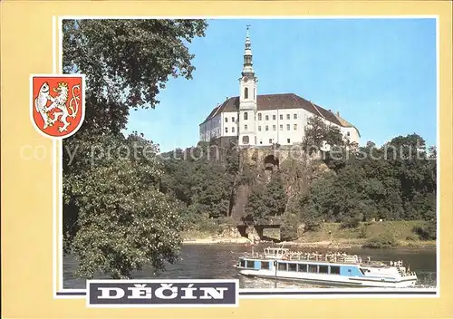 Decin Boehmen Schloss Schiff Elbe Kat. Decin