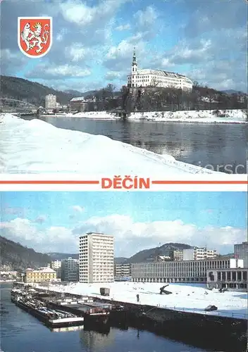 Decin Boehmen Schloss Schiffanlegestelle Elbe Winter Kat. Decin