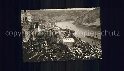 Oberwesel Rhein Panorama Mittelrheintal Burgruine Kanone / Oberwesel /Rhein-Hunsrueck-Kreis LKR