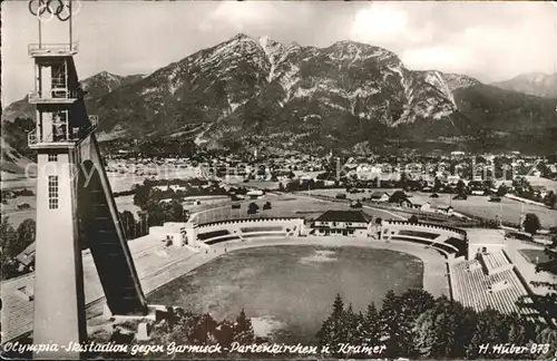 Garmisch Partenkirchen Olympia Skistadion Blick gegen Kramer Ammergauer Alpen Kat. Garmisch Partenkirchen