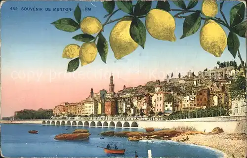 Menton Alpes Maritimes Vue du plage Citron Strand Zitronenbaum Kat. Menton