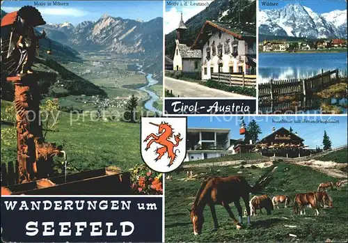 Seefeld Tirol Wandergebiet Moesern Holzschnitzerei Brunnen Leutasch Wildsee Alpen Rosshuette Hermelekopfbahn Pferde Kat. Seefeld in Tirol