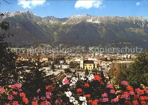 Innsbruck Stadtansicht mit Nordkette Blumen Kat. Innsbruck