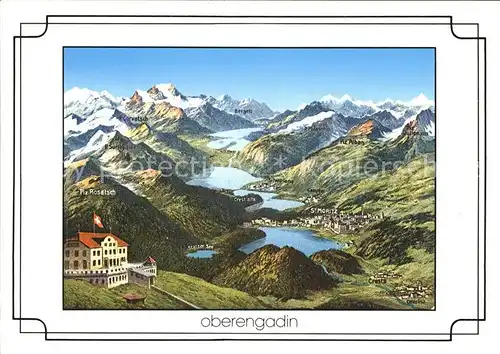 Muottas Muragl Panorama Oberengadiner Seenlandschaft Original von 1910 / Muottas Muragl /Rg. St Moritz