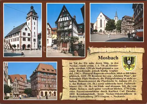 Mosbach Baden Rathaus Haus Kickelhain Marktplatz Kirche Palmsches Haus Fachwerkhaeuser Geschichte Kat. Mosbach