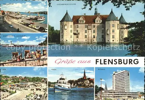 Flensburg Foerderbruecke Badestrand Gluecksburg Schloss Hafen Rathaus Kat. Flensburg