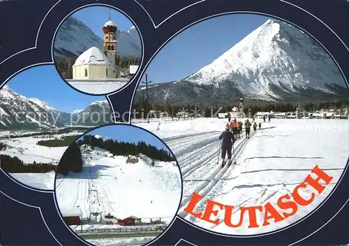 Leutasch Skipiste Wintersportplatz Alpenpanorama Langlauf Kirche Kat. Leutasch Tirol