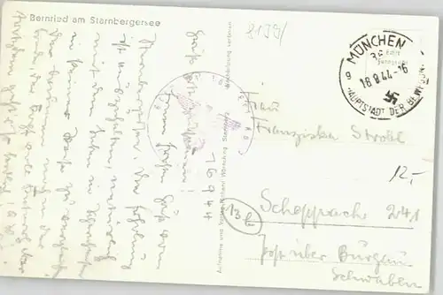 Bernried Starnberger See Feldpost x 1944 / Bernried /Weilheim-Schongau LKR