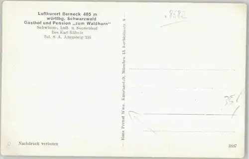 Berneck Altensteig Pension Waldhorn  * 1940 / Altensteig /Calw LKR