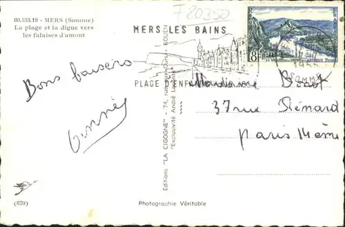 Mers-les-Bains Mers Somme Plage Digue Vers Falaises d'Amont x / Mers-les-Bains /Arrond. d Abbeville