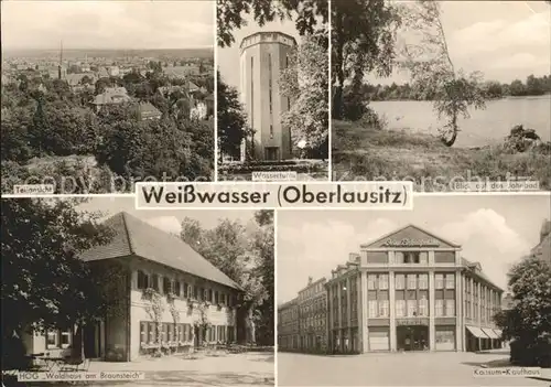 Weisswasser Oberlausitz Teilansicht Jahnbad Wasserturm HOG Waldhaus am Braunsteich Konsum Kaufhaus Kat. Weisswasser