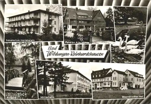 Reinhardshausen Sanatorium Hartenstein Pension Alte Muehle Schwanenteich Kurpark Muetterheim Westfaelischer Hof Kat. Bad Wildungen