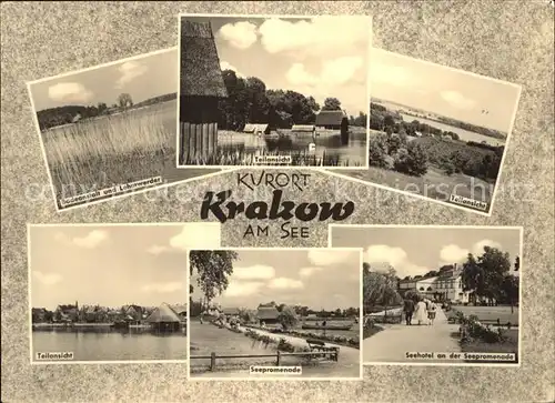 Krakow See badeanstalt Lehmwerder Teilansichten Seepromenade Seehotel Kat. Krakow See