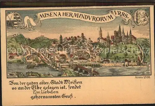 Meissen Elbe Sachsen anno 1558 1000jaehrige Stadt Kuenstlerkarte Kat. Meissen