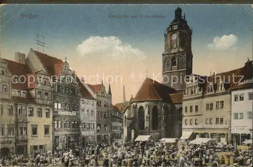 Meissen Elbe Sachsen Marktplatz mit Frauenkirche Kat. Meissen