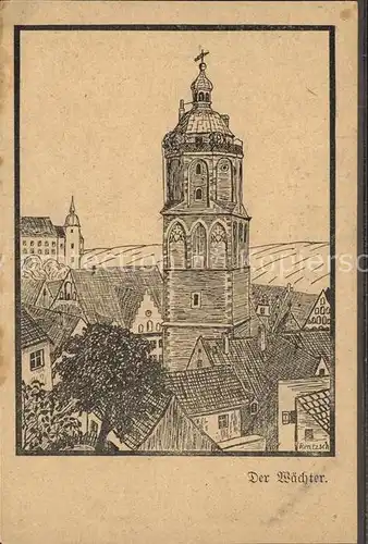 Meissen Elbe Sachsen Der Waechter Turm Zeichnung Kuenstlerkarte Kat. Meissen