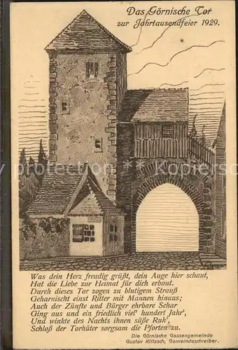 Meissen Elbe Sachsen Goernisches Tor zur 1000Jahrfeier 1929 Gedicht Wappen Kuenstlerkarte Kat. Meissen