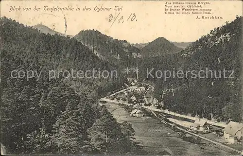 Oybin Blick von der Teufelsmuehle ins Oybiner Tal Zittauer Gebirge Gedicht Moschkau Kat. Kurort Oybin
