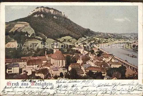 Koenigstein Saechsische Schweiz Ortsansicht mit Kirche Festung Elbtal Kat. Koenigstein Saechsische Schweiz