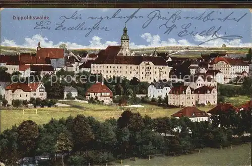Dippoldiswalde Osterzgebirge Stadtbild mit Kirche und Schloss Kat. Dippoldiswalde