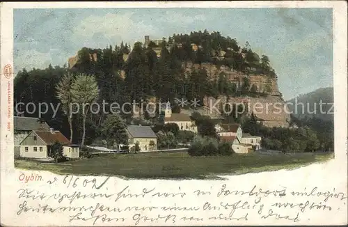 Oybin Ortsansicht mit Kirche Berg Oybin Zittauer Gebirge Kat. Kurort Oybin