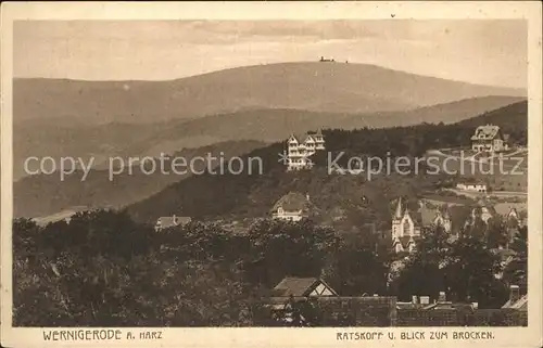 Wernigerode Harz Ratskopf Blick zum Brocken Kat. Wernigerode