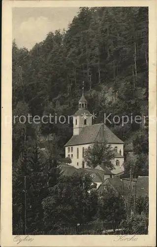 Oybin Kirche am Berg Oybin Zittauer Gebirge Kupfertiefdruck Kat. Kurort Oybin