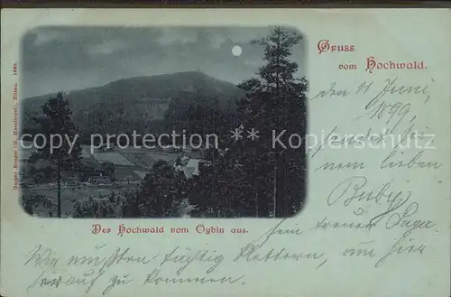 Oybin Blick zum Hochwald Zittauer Gebirge im Mondschein Reichspost Kat. Kurort Oybin