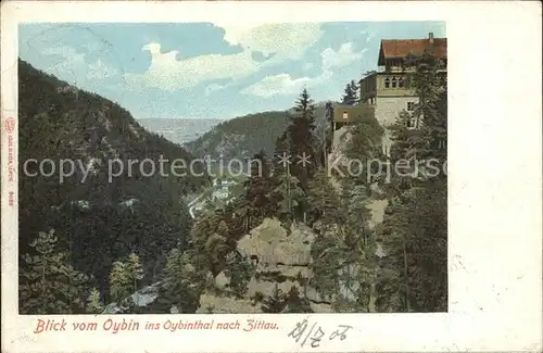 Oybin Blick vom Berg Oybin ins Oybintal nach Zittau Bergrestaurant Zittauer Gebirge Kat. Kurort Oybin