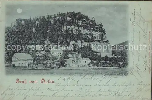 Oybin Ortsansicht mit Kirche Berg Oybin Zittauer Gebirge im Mondschein Kat. Kurort Oybin