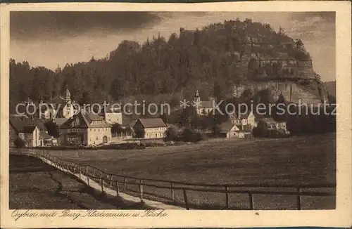 Oybin Ortsansicht mit Kirche Berg Oybin Burg Klosterruine Zittauer Gebirge Kat. Kurort Oybin