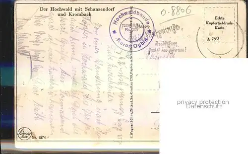 Oybin Hochwald mit Schanzendorf und Krombach Kupfertiefdruck Silesia Karte Nr 1574 Kat. Kurort Oybin