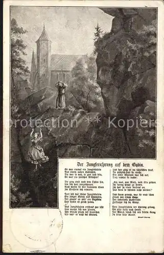 Oybin Jungfernsprung auf dem Berg Oybin Zittauer Gebirge Gedicht Kuenstlerkarte Kat. Kurort Oybin