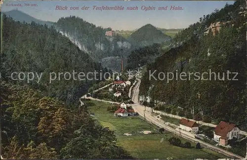 Hain Oybin Blick von der Teufelsmuehle Zittauer Gebirge Kat. Kurort Oybin