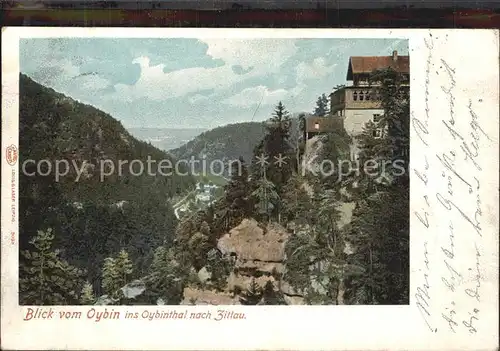 Oybin Blick vom Berg Oybin ins Oybintal nach Zittau Bergrestaurant Kat. Kurort Oybin