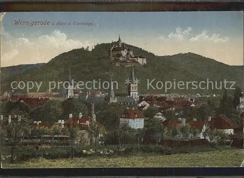 Wernigerode Harz vom Eisenberge aus gesehen Stadtbild mit Kirche und Schloss Kat. Wernigerode