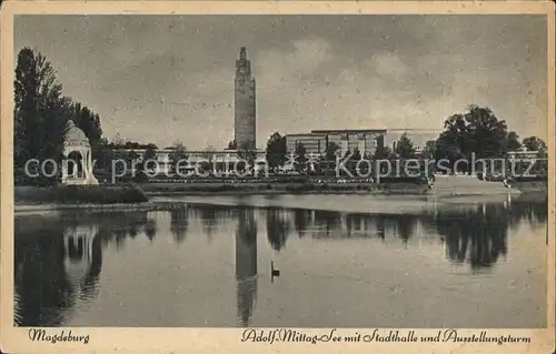 Magdeburg Adolf Mittag See Stadthalle Ausstellungsturm Kat. Magdeburg