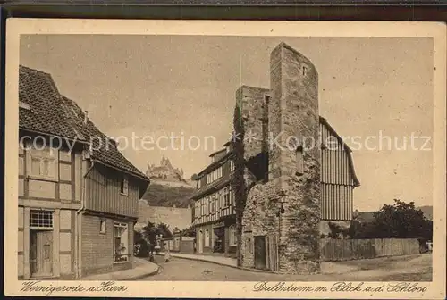 Wernigerode Harz Dullnturm mit Blick auf das Schloss Kat. Wernigerode