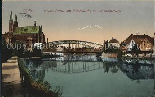 Goerlitz Sachsen Neisse Partie mit Peterskirche und Altstadtbruecke Kat. Goerlitz