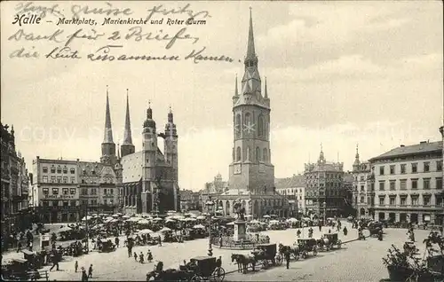 Halle Saale Marktplatz Marienkirche und Roter Turm  Kat. Halle