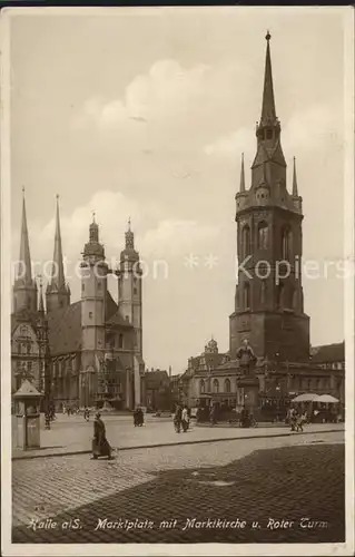 Halle Saale Marktplatz mit Marktkirche und Roter Turm Kat. Halle