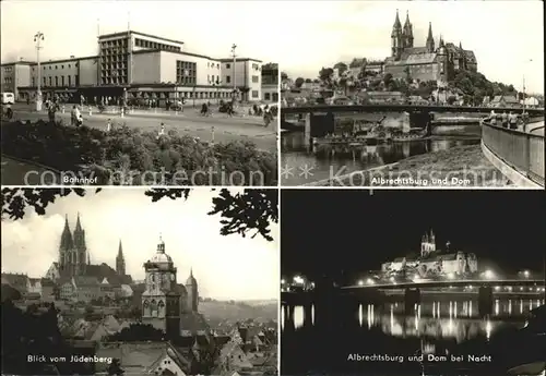 Meissen Elbe Sachsen Bahnhof Albrechtsburg Dom Blick vom Juedenberg Nachtaufnahme Kat. Meissen