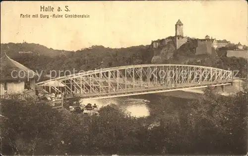 Halle Saale Partie mit Burg Ruine Giebichenstein  Kat. Halle