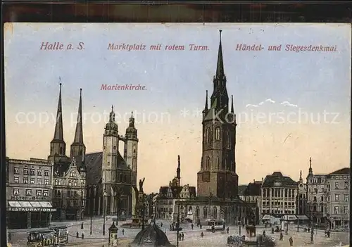 Halle Saale Marktplatz mit rotem Turm Haendel Sieges Denkmal Marienkirche Kat. Halle