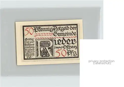 Rieder Quedlinburg Ostharz 50 Pfennig Kat. Rieder Quedlinburg