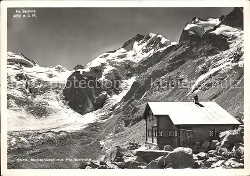 Bovalhuette mit Piz Bernina Kat. Morteratsch