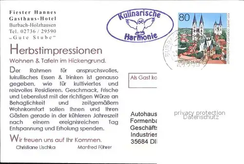 Burbach Gasthaus Hotel Fiester Hannes  Kat. Burbach