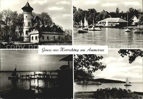 Herrsching Ammersee Schloesschen Gasthaus Bootshafen Fahrgastschiff Kat. Herrsching a.Ammersee