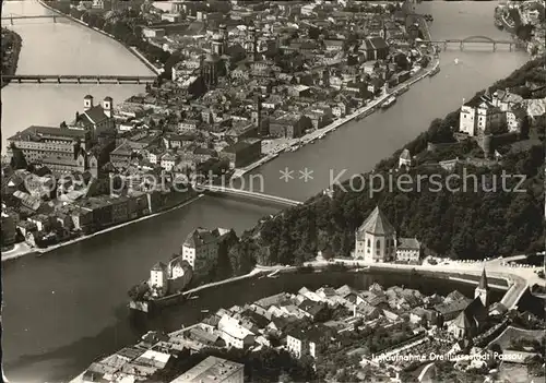 Passau Dreifluessestadt Fliegeraufnahme Kat. Passau