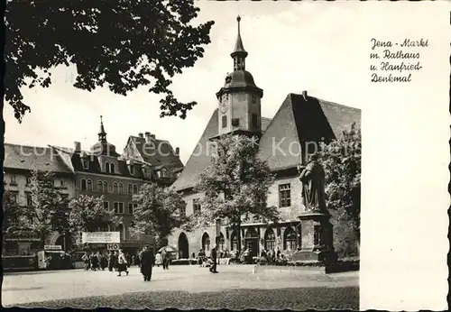 Jena Markt mit Rathaus und Hanfried Denkmal Kat. Jena